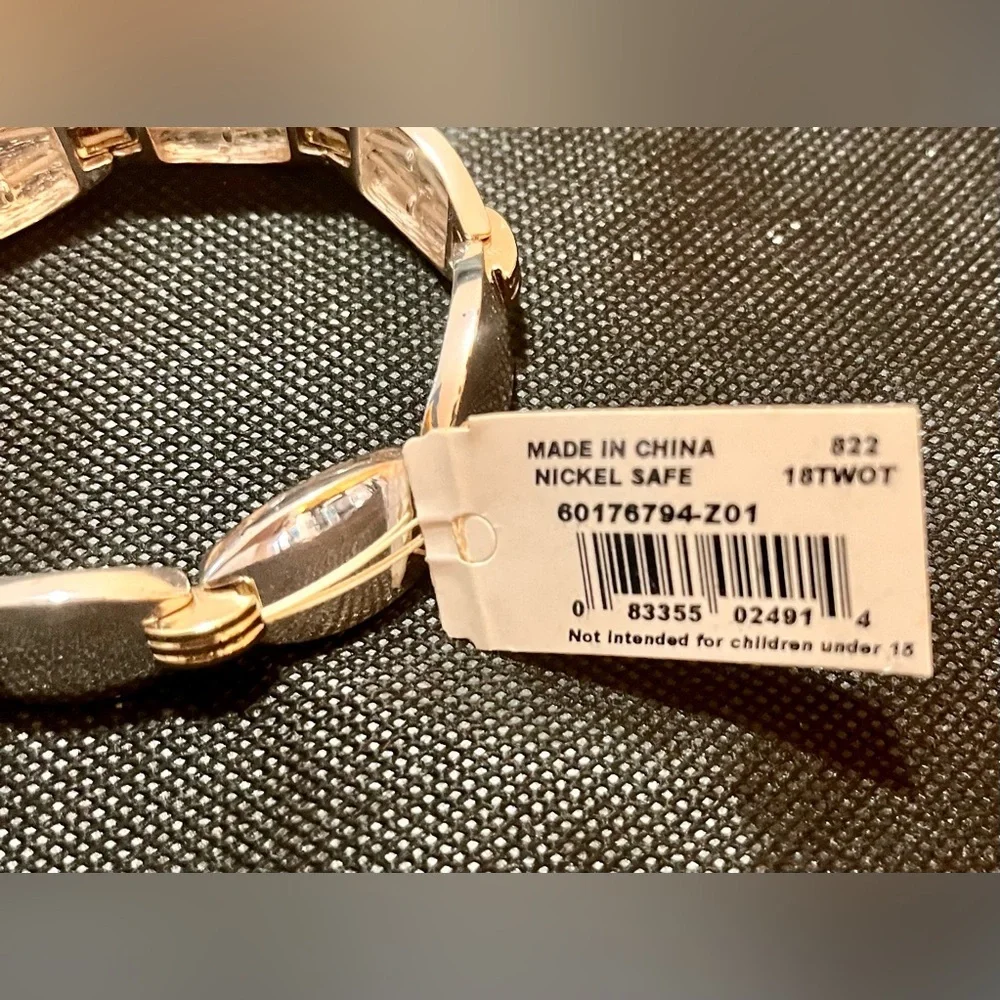 NWT Napier Two Tone Gold Silver Stretch Panel Link Bracelet Vintage Retro 80s